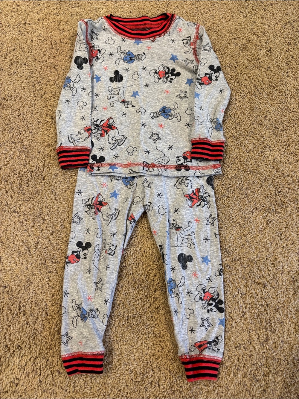 Disney Gray Mickey Mouse Pajama Set with Red Trim, size 3